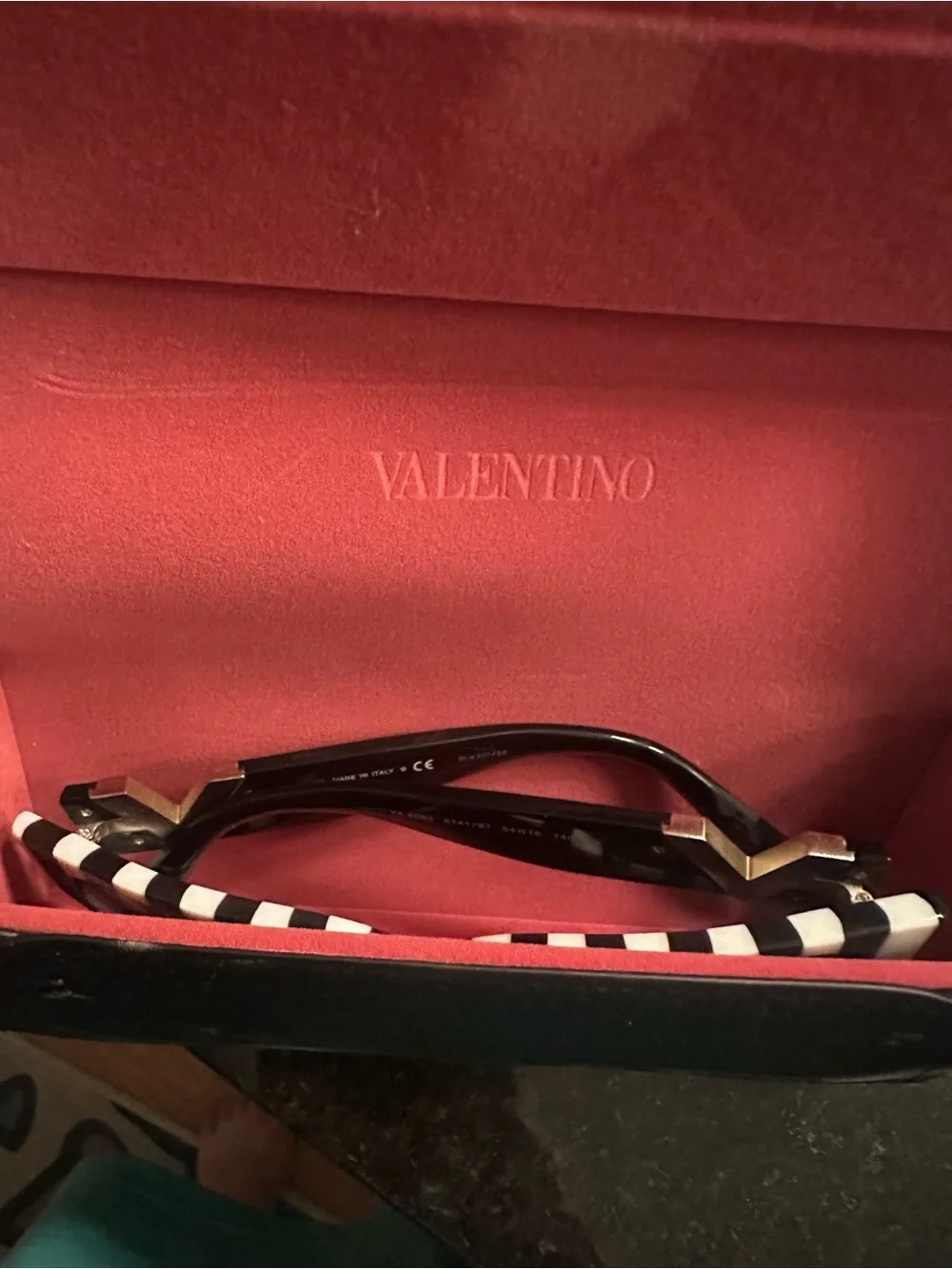 Valentino Black and White Striped Cat-Eye Sunglasses